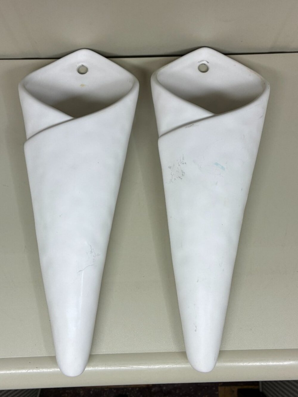 Pottery Barn Eggshell Porcelain Cone Wall Pocket Vases Set of 2 White Planters
